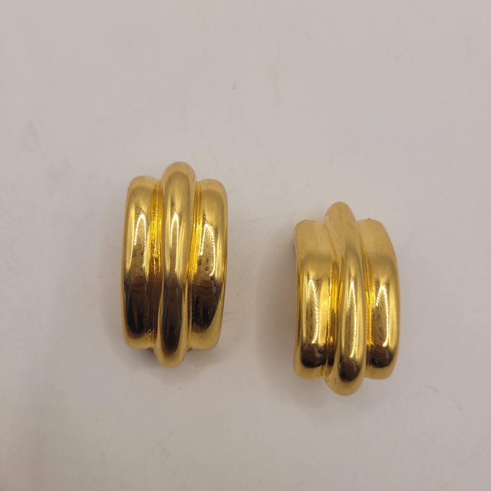 Gold-plated Vintage Modernist Ribbed Earrings